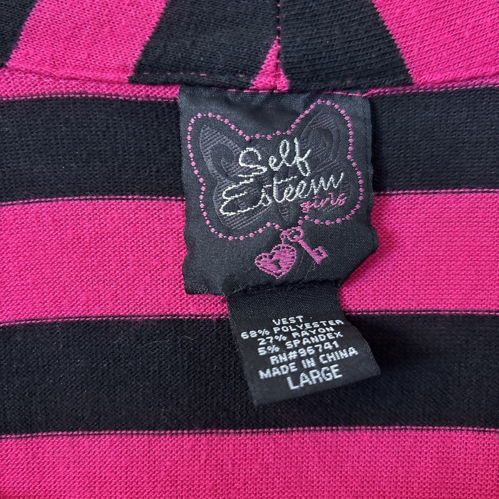 Self Esteem Pink/black Striped Sweater Vest Size L Sleeveless Open Cardigan Jrs‎ - Picture 2 of 6